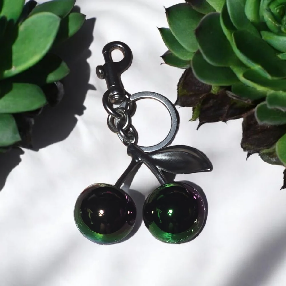 jumbo oil slick Cherry Keychain with Green and Black Accents